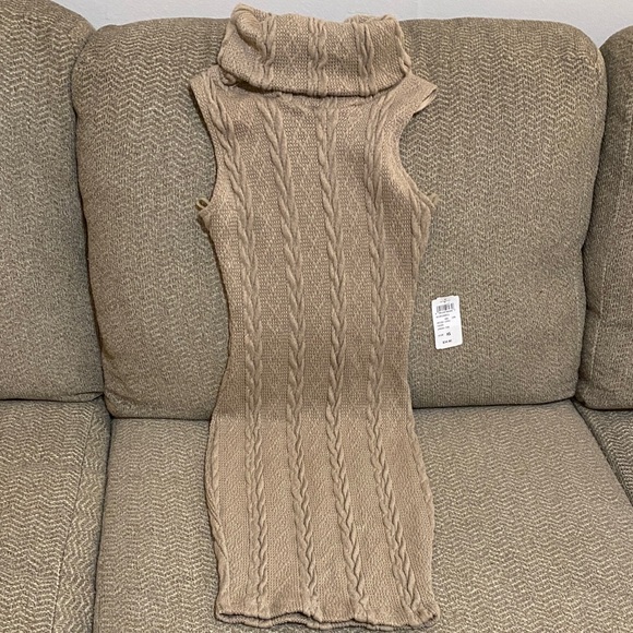 Windsor Sweaters - Windsor Tan Cable Knit Turtleneck Sweater Dress